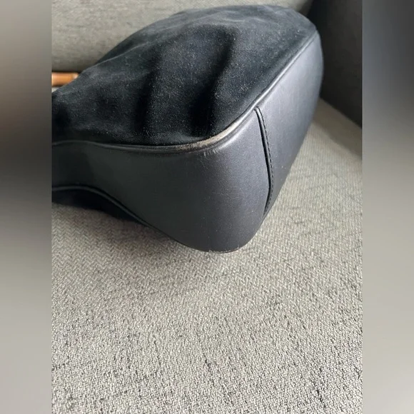 Gucci Black Suede Bamboo top handle bag